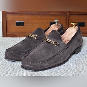 Tom Ford Gold Chain Blake Dark Brown Suede Leather Men’s Dress Loafers Size 12T